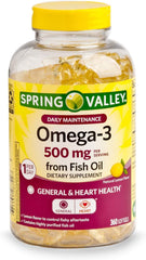 Spring Valley Omega-3 500 mg from Fish Oil Heart Health, Lemon, 360 Softgels (Pack of 2)