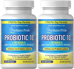 Puritan's Pride Probiotic 10 with Vitamin D, 60 Capsules (Pack of 2)
