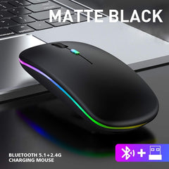 Wireless Bluetooth Mouse, LED Slim Dual Mode (Bluetooth 5.1 + USB) 2.4GHz Rechargeable Silent Bluetooth Wireless Mouse, Computer Mice with USB Receiver(Black)
