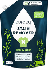 Puracy Stain Remover Cleaning Spray Refill - Enzyme-Powered Stain Remover Spray As Seen on TikTok, Natural Travel Stain Remover for Clothes (Free & Clear, 48 fl oz)