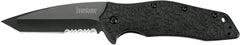 Kershaw Kuro (1835TBLKST), Pocket Knife with Partially Serrated 3.1” 8Cr13MoV Stainless Steel Blade with Black-Oxide Coating; Glass-Filled Nylon Handle; SpeedSafe Assisted Open with Flipper, 3.2 oz.