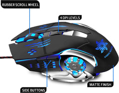 1070 LED Backlight 6 Button USB Gaming Mouse With 3200Dpi, 1.5 Metre Nylon Braided Cable, Ergonomic Design (Black)