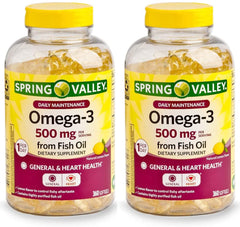 Spring Valley Omega-3 500 mg from Fish Oil Heart Health, Lemon, 360 Softgels (Pack of 2)