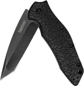 Kershaw Kuro (1835TBLKST), Pocket Knife with Partially Serrated 3.1” 8Cr13MoV Stainless Steel Blade with Black-Oxide Coating; Glass-Filled Nylon Handle; SpeedSafe Assisted Open with Flipper, 3.2 oz.
