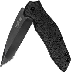 Kershaw Kuro (1835TBLKST), Pocket Knife with Partially Serrated 3.1” 8Cr13MoV Stainless Steel Blade with Black-Oxide Coating; Glass-Filled Nylon Handle; SpeedSafe Assisted Open with Flipper, 3.2 oz.