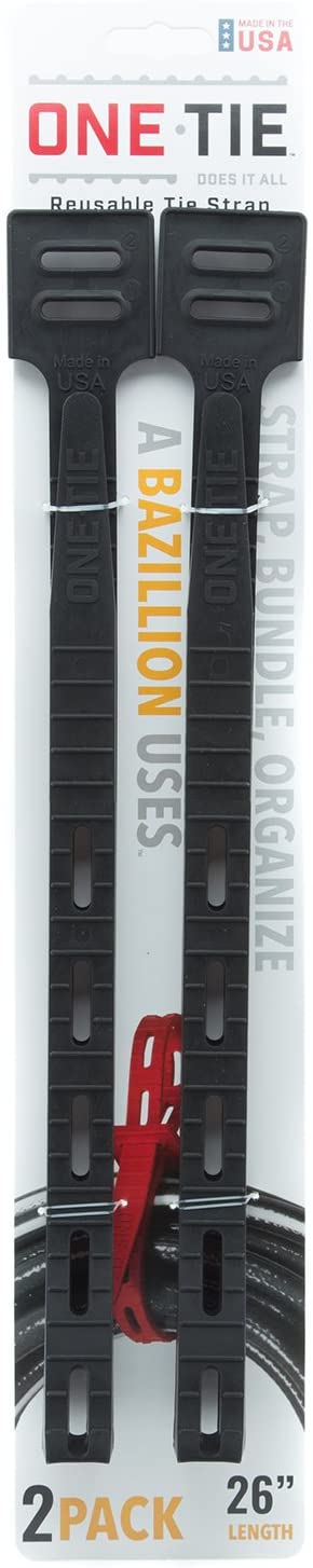 ONE TIE Reusable Tie Strap, 26 inches, 2 Pack (Black)