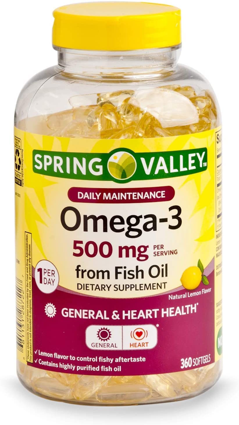 Spring Valley Omega-3 500 mg from Fish Oil Heart Health, Lemon, 360 Softgels (Pack of 2)