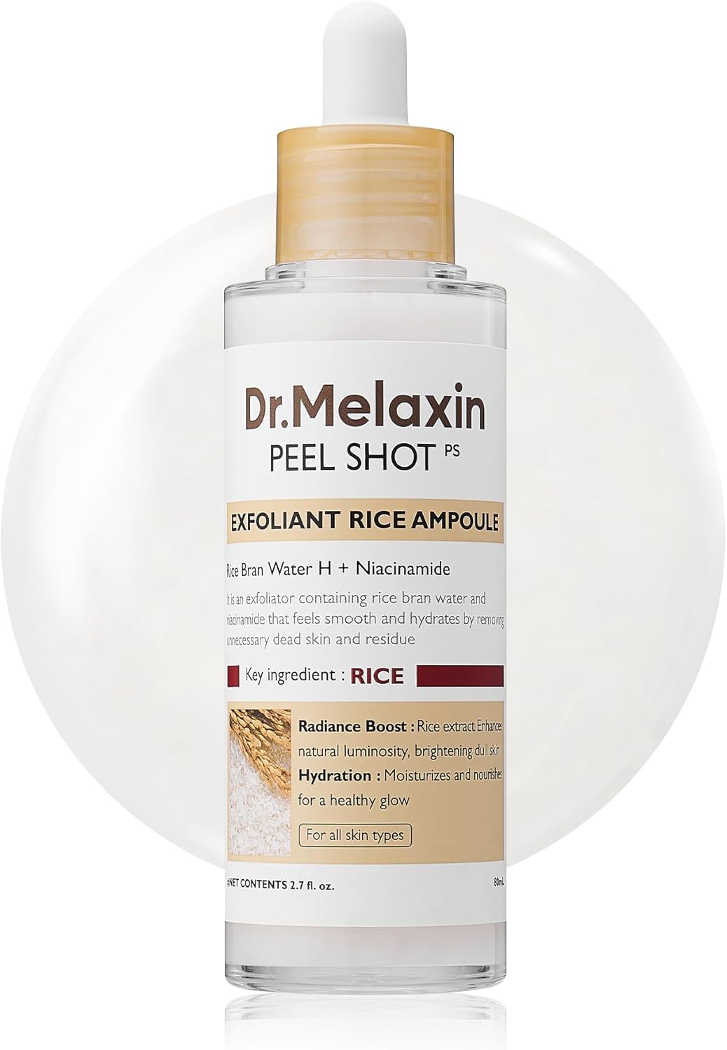 Dr.Melaxin Peel Shot Glow White Rice Peeling Ampoule, Soft Exfoliating Face and Body Scrub Dead Skin Cells Remover for All Skin Types korean skin care 80ml