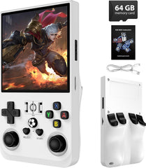 R36MAX Retro Handheld Game Console, 4.0 Inch IPS Screen, 64GB Memory, Portable Arcade Video Gaming Console Gift for Adults, Light White