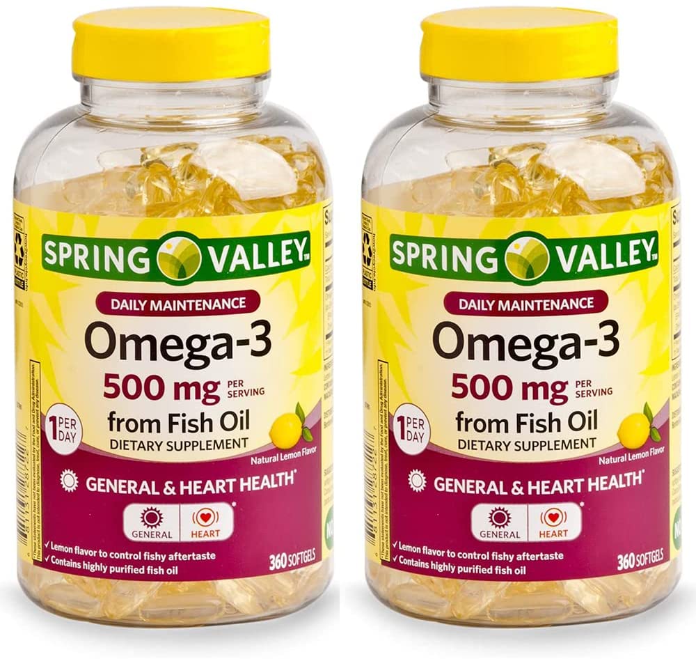 Spring Valley Omega-3 500 mg from Fish Oil Heart Health, Lemon, 360 Softgels (Pack of 2)