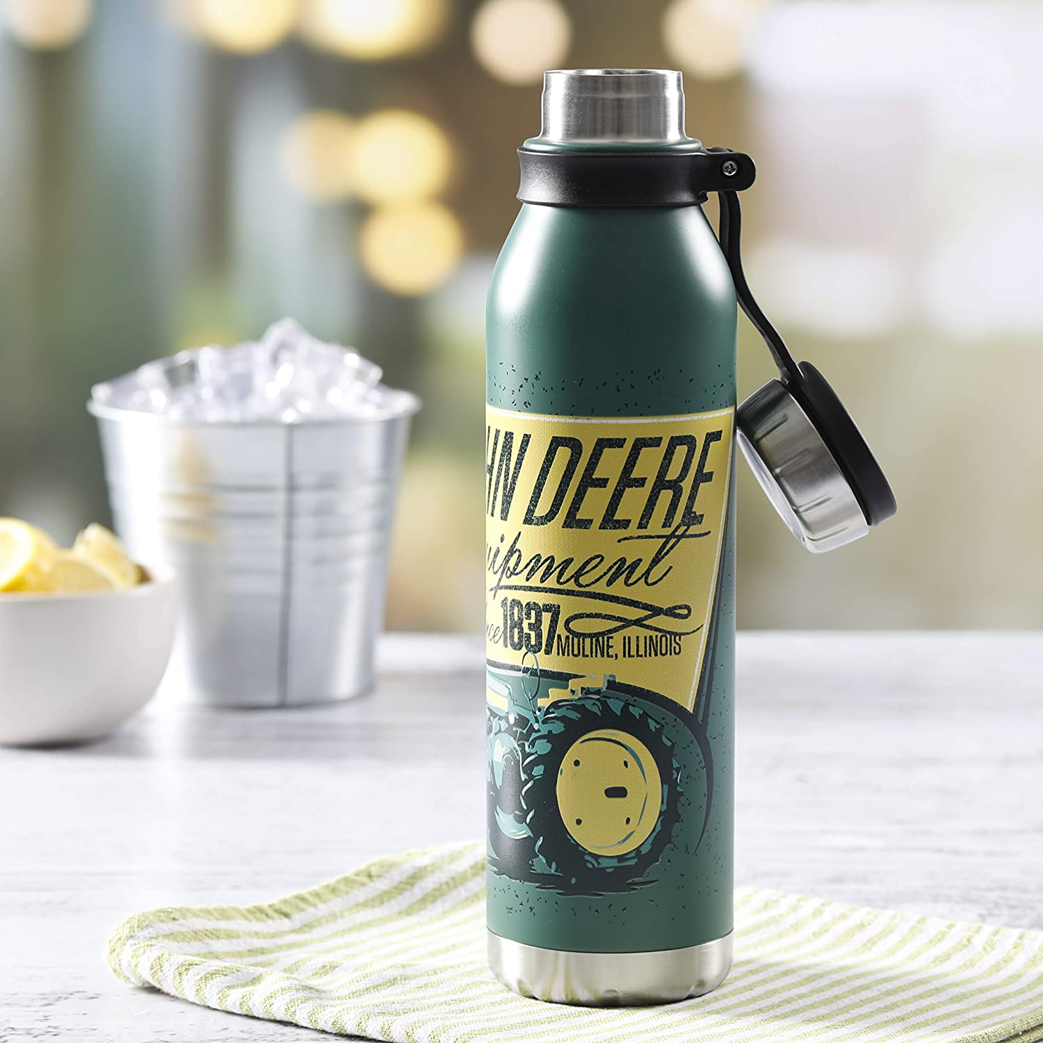 Gibson John Deere Thermal Double Wall Stainless Steel, 22.5oz Original Tractor Bottle, Green