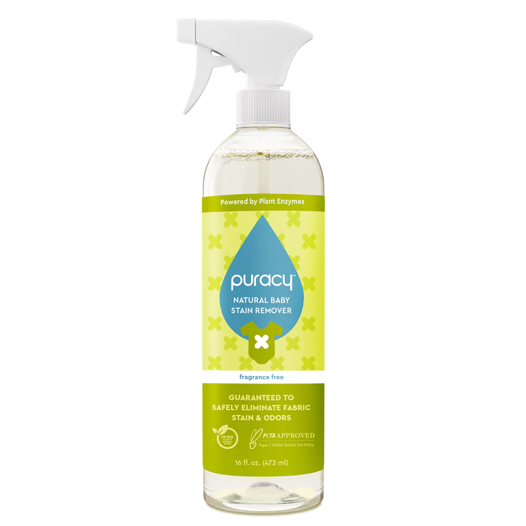 Puracy Stain Remover for Baby Clothes and Cloth Diapers, Newborn Baby Essentials Must Haves, Enzyme-Based Laundry Spray, Natural Spot and Odor Cleaner, 16 Oz